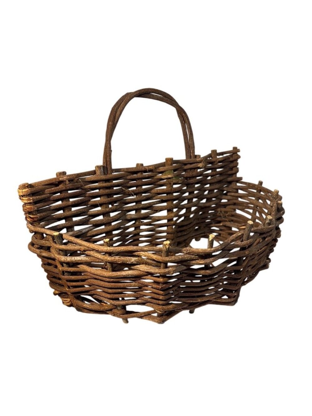 Rustic Wicker Wall Basket With Handle Half Moon Shape 11" Wide x 5" Tall